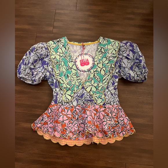 NWT CeliaB Harald XS peplum blouse- Gorgeous, bold colors! - Picture 3 of 9